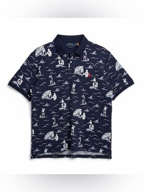 Ralph Lauren Navy Polo with White Nautical Print